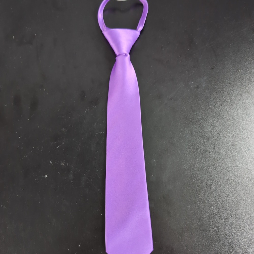 Jacob Alexander Mens Zipper Tie Solid Purple Satin Microfiber Hand Made 13 Inch